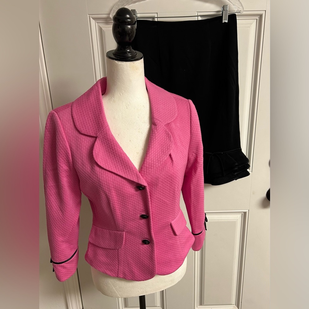 Vtg Kay Unger Carnation Pink & Black Skirt Set NWOT Size 6